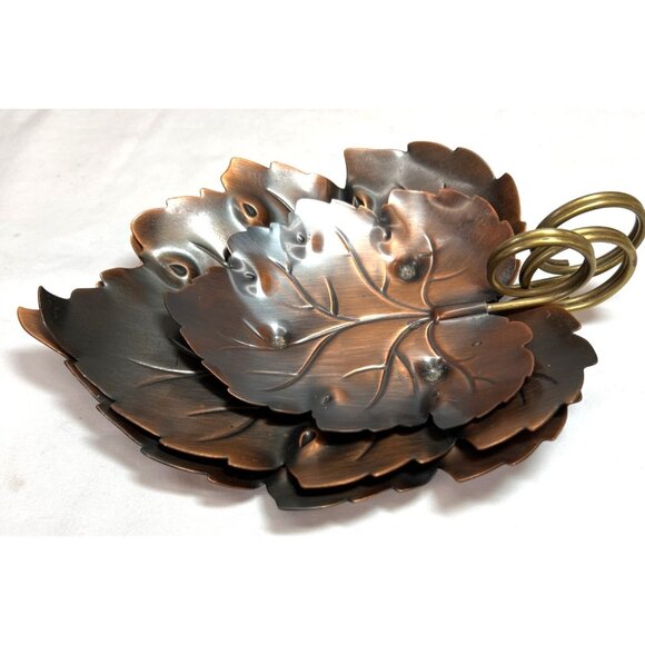 Set Of 3 Vintage Coppercraft Guild Leaf Shaped Trinket Dish Tray Copper Tauton M - Picture 1 of 6